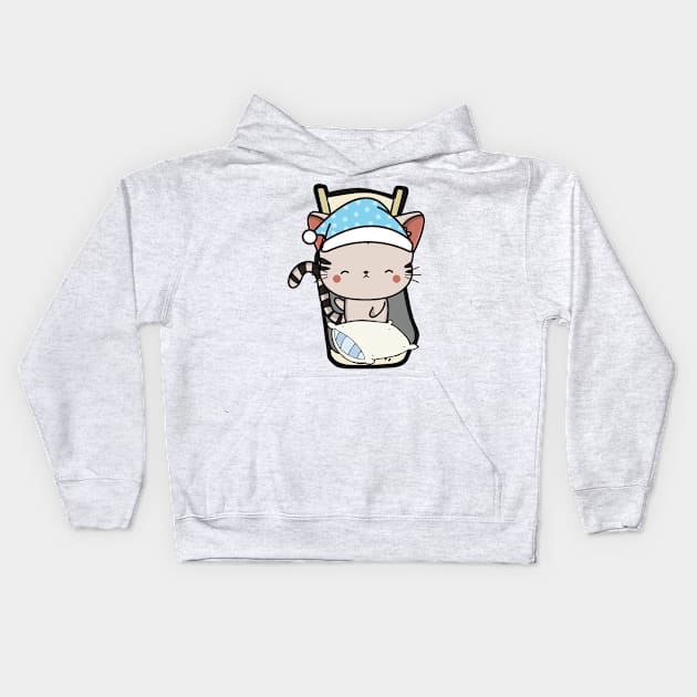 Cute tabby cat is going to bed Kids Hoodie by Pet Station